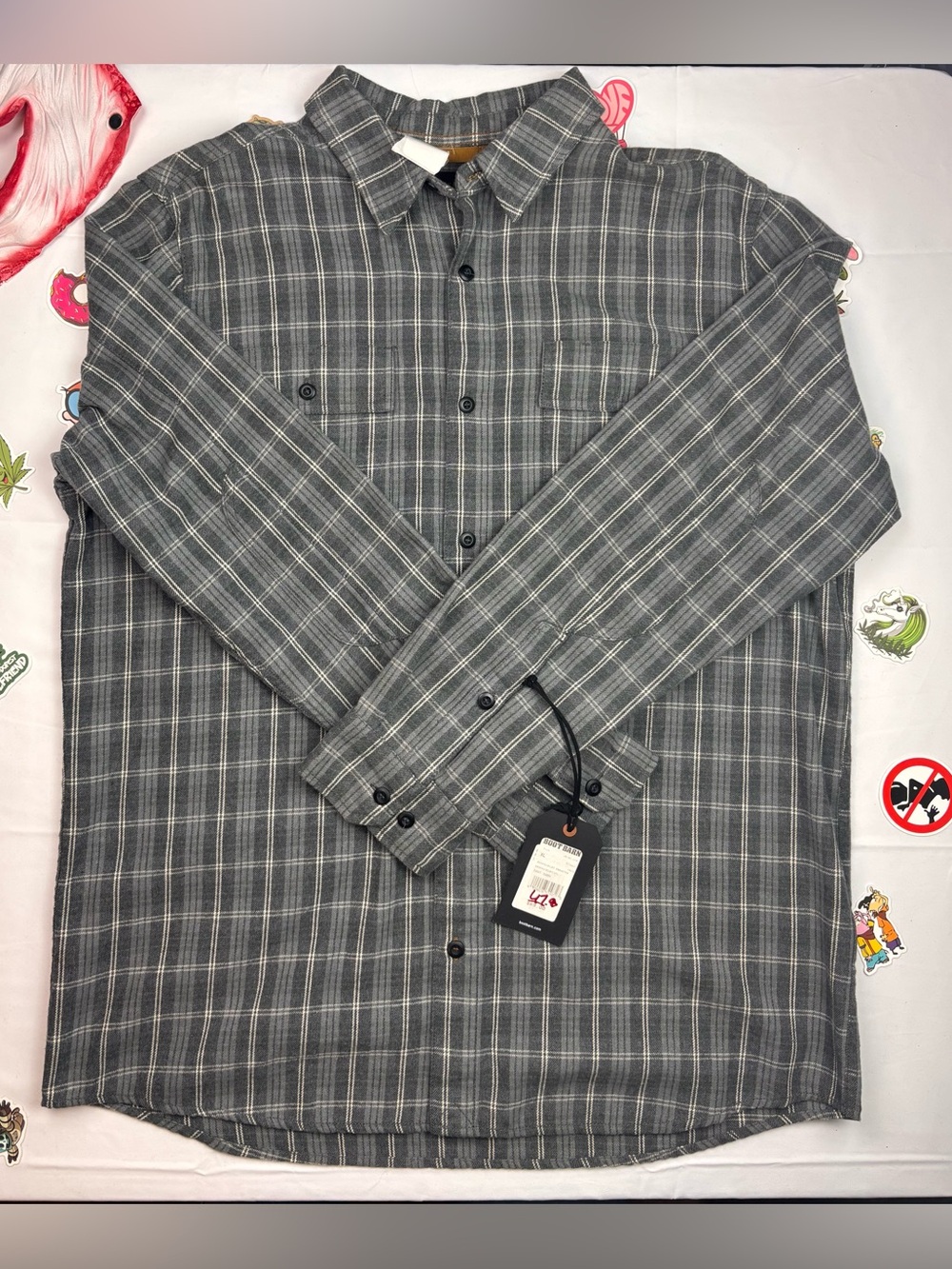 Brothers/Sons Boot Barn Gray Plaid Button Up Flannel Shirt XL NWT